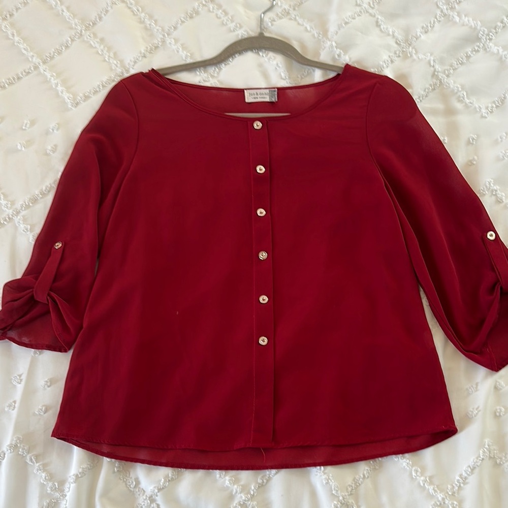 Talbots Red 3/4 Sleeve Buttoned Blouse